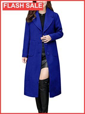 Wool Blend Pea Coat Notch Lapel Button Down Mid-Long Winter Overcoat